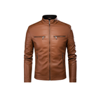 Brown leather jacket on a white background