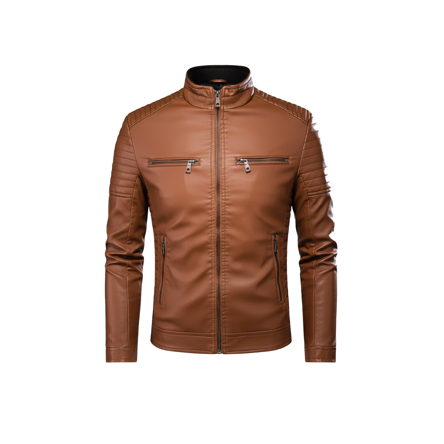 Brown leather jacket on a white background