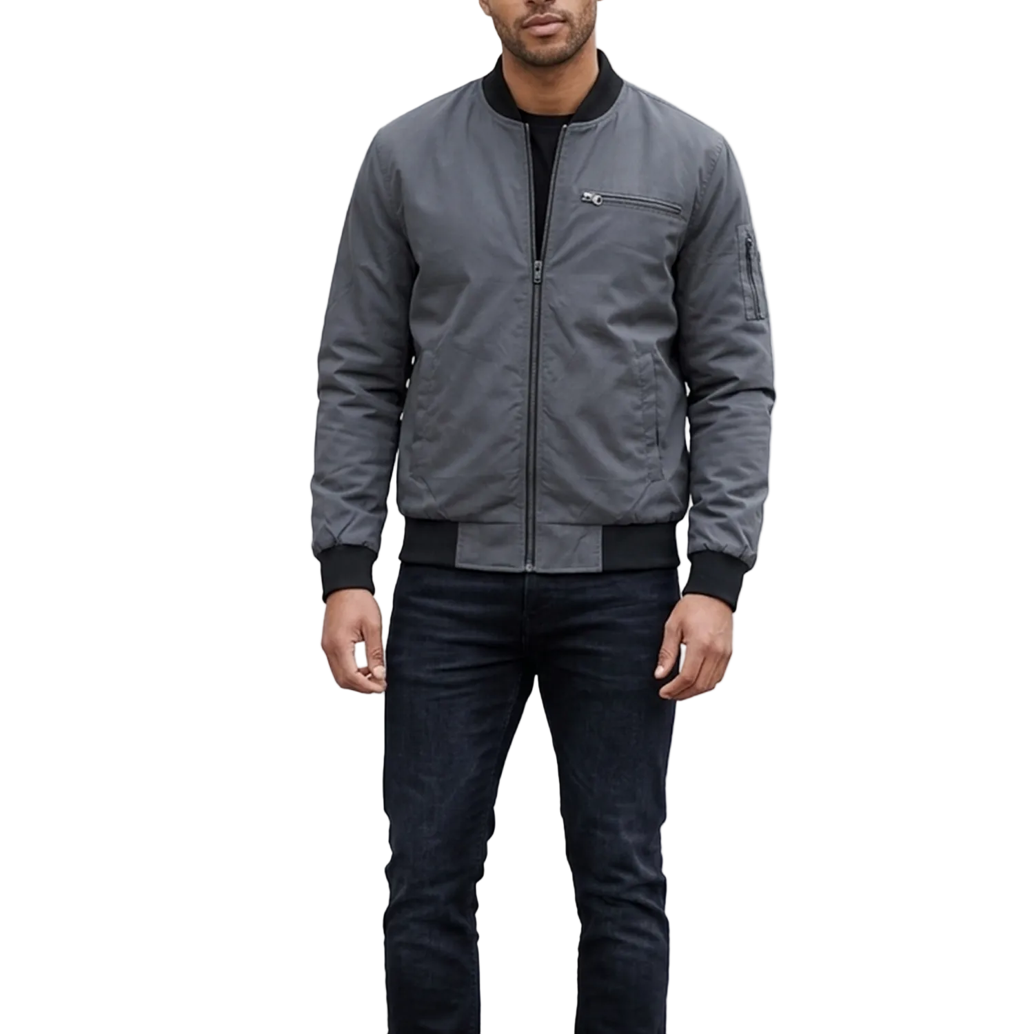 Men’s Charcoal Gray Real Leather Bomber Jacket