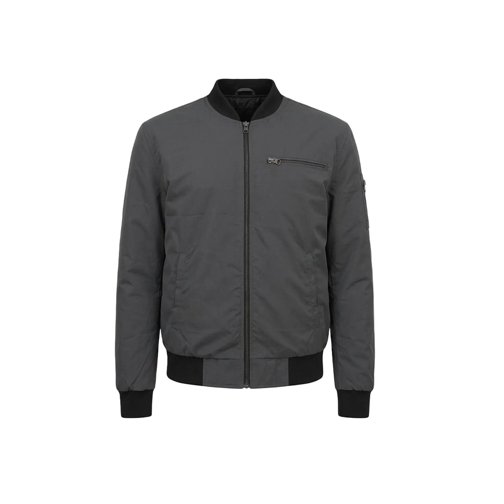 Men’s Charcoal Gray Real Leather Bomber Jacket