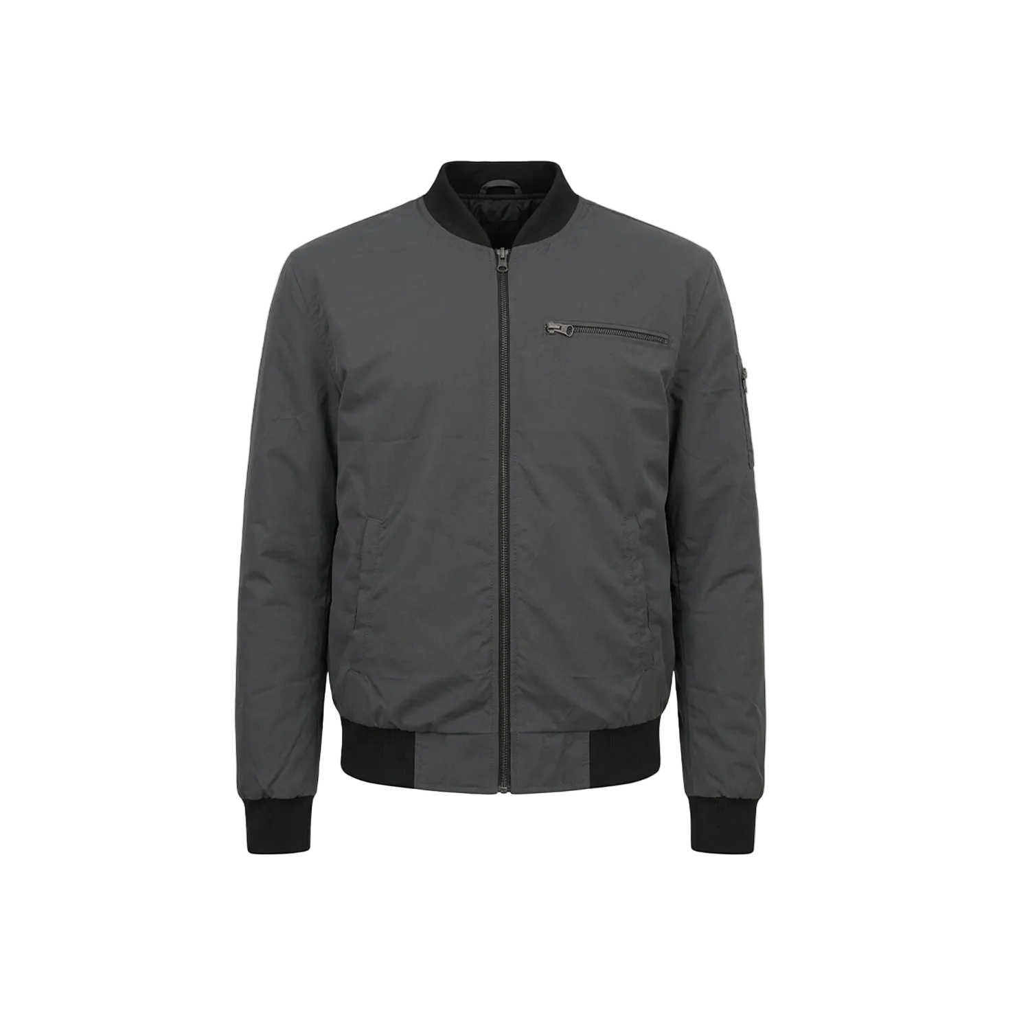 Men’s Charcoal Gray Real Leather Bomber Jacket
