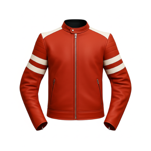 Handmade Genuine Leather Motorcycle Jacket with White Stripes