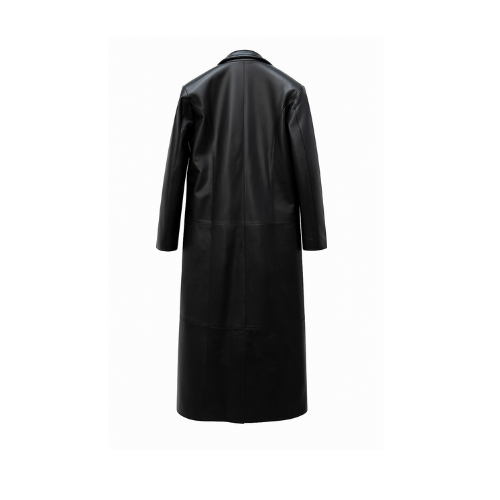 Handcrafted Men's Black Lambskin Leather Long Coat