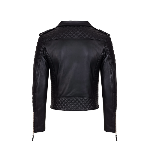 Men’s Genuine Lambskin Leather Quilted Biker Jacket