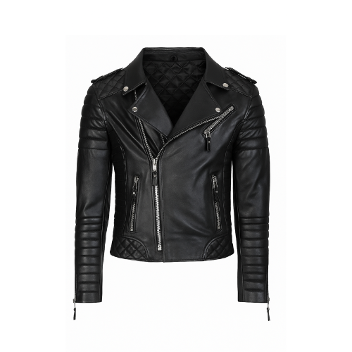 Men’s Genuine Lambskin Leather Quilted Biker Jacket