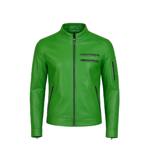 Men’s Premium Green Leather Biker Jacket