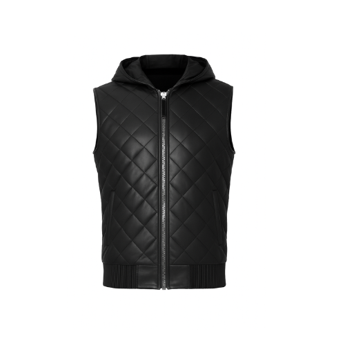 Black Hooded Sleeveless Jacket for Casual & Streetwear Style