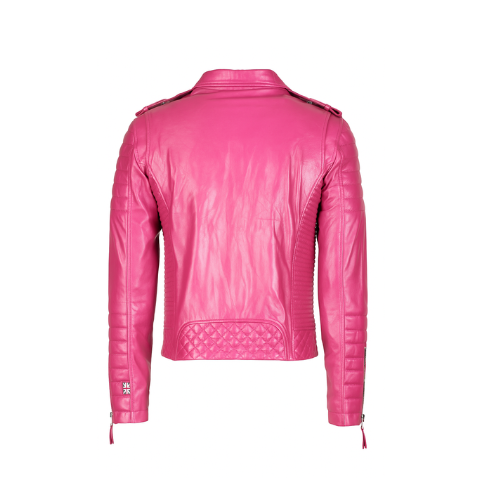 Men’s Real Leather Pink Quilted Biker Jacket