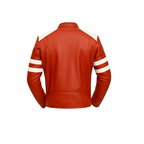 Handmade Genuine Leather Motorcycle Jacket with White Stripes