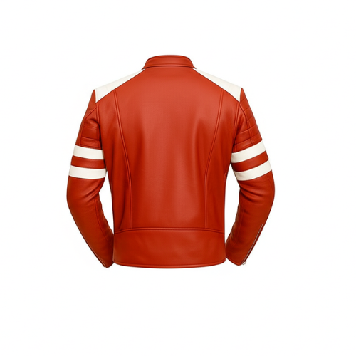 Handmade Genuine Leather Motorcycle Jacket with White Stripes