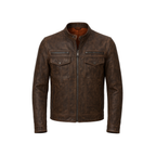 Brown leather jacket on a white background