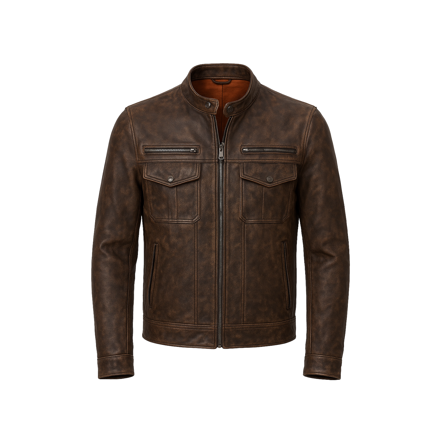 Brown leather jacket on a white background