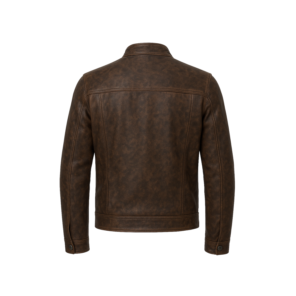 Brown leather jacket on a white background