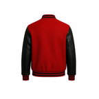 Red and black varsity jacket on a white background