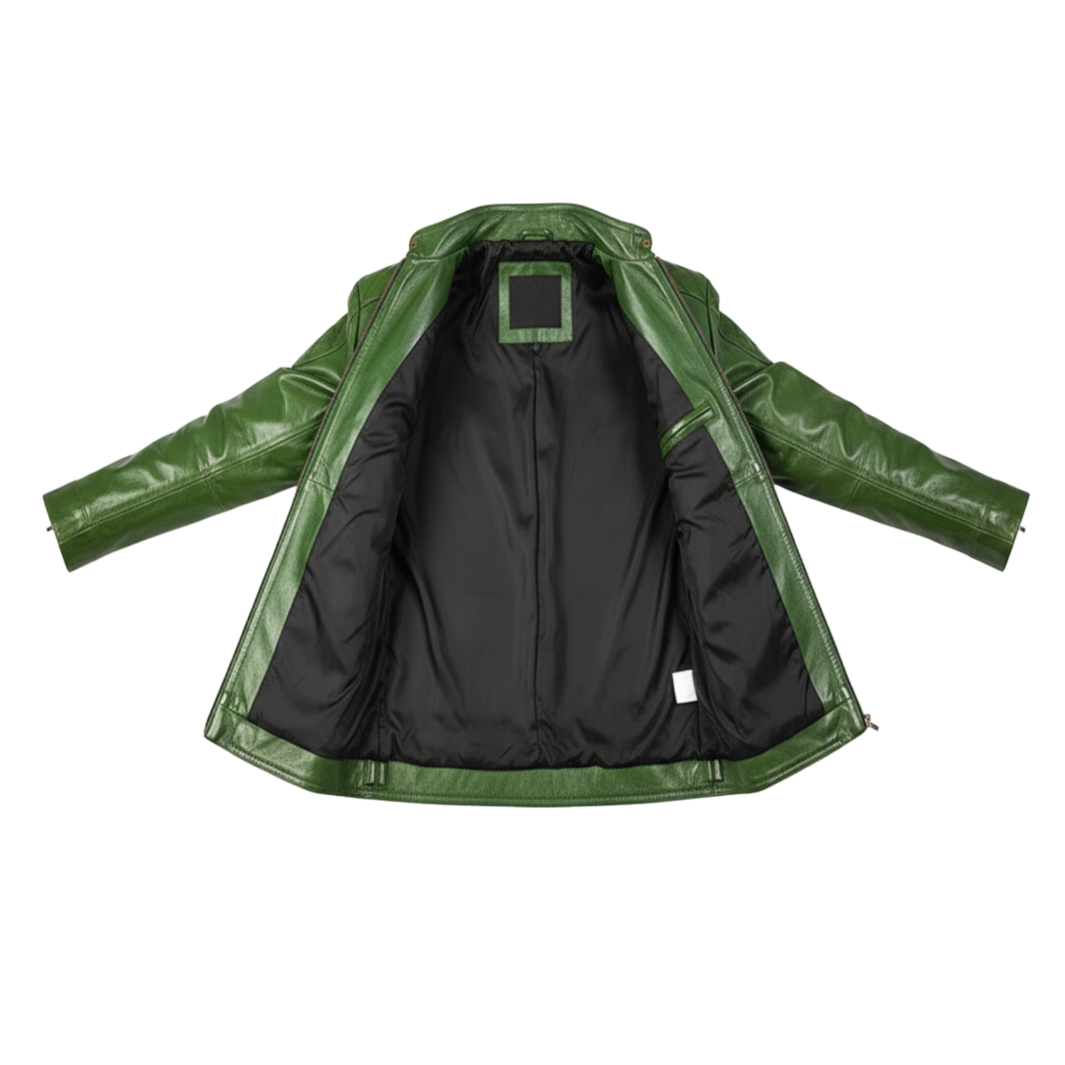 Men’s Green Real Leather Biker Jacket with Stand Collar