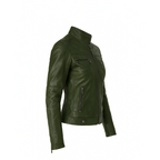 Women’s Olive Green 100% Pure Sheepskin Leather Biker Motorcycle Jacket