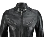 Women’s Black Real Leather Café Racer Biker Jacket