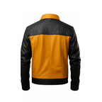 Men’s Mustard & Charcoal Grey Real Sheepskin Leather Trucker Biker Jacket