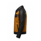Men’s Mustard & Charcoal Grey Real Sheepskin Leather Trucker Biker Jacket