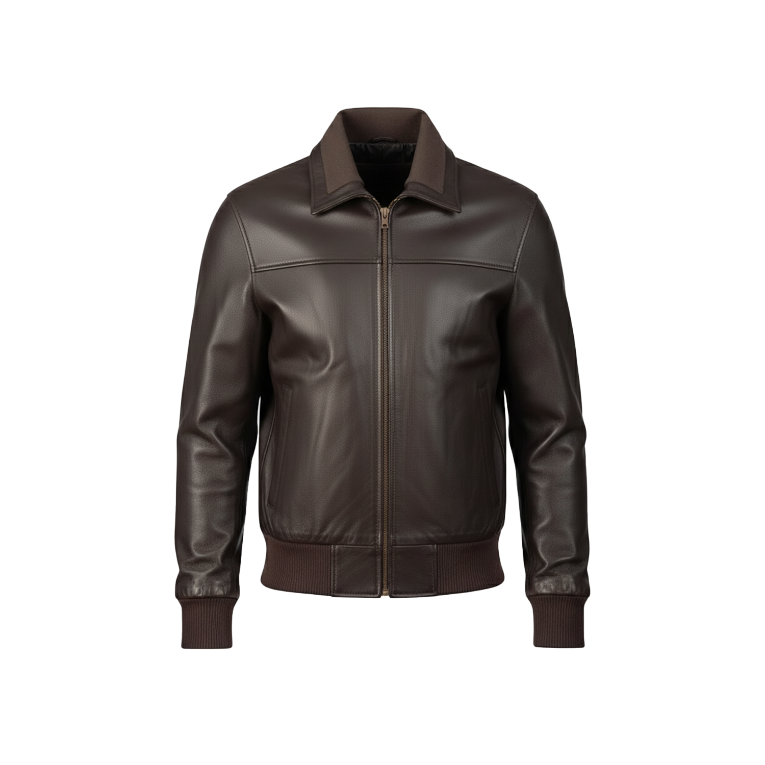 Brown leather jacket on a white background