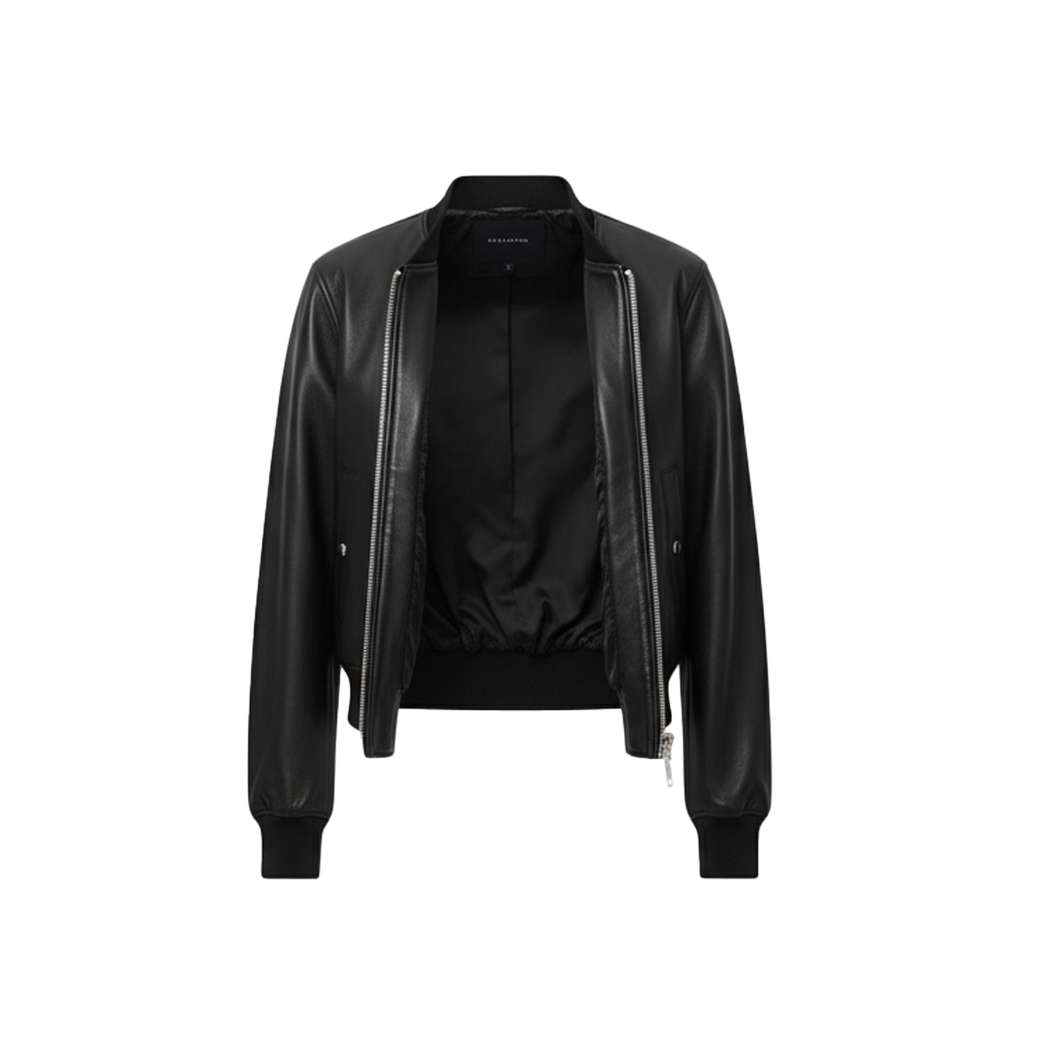 Black leather jacket on a white background