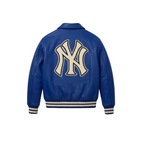 Blue jacket with a logo on the back on a white background