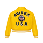 Yellow jacket with 'Avirex USA' text on a white background