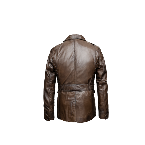 Brown leather jacket on a white background