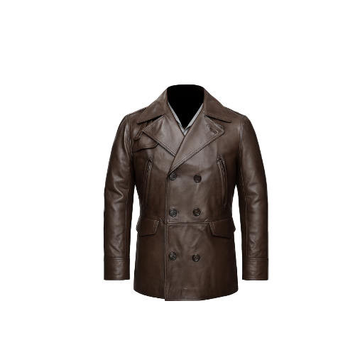 Brown leather jacket on a white background