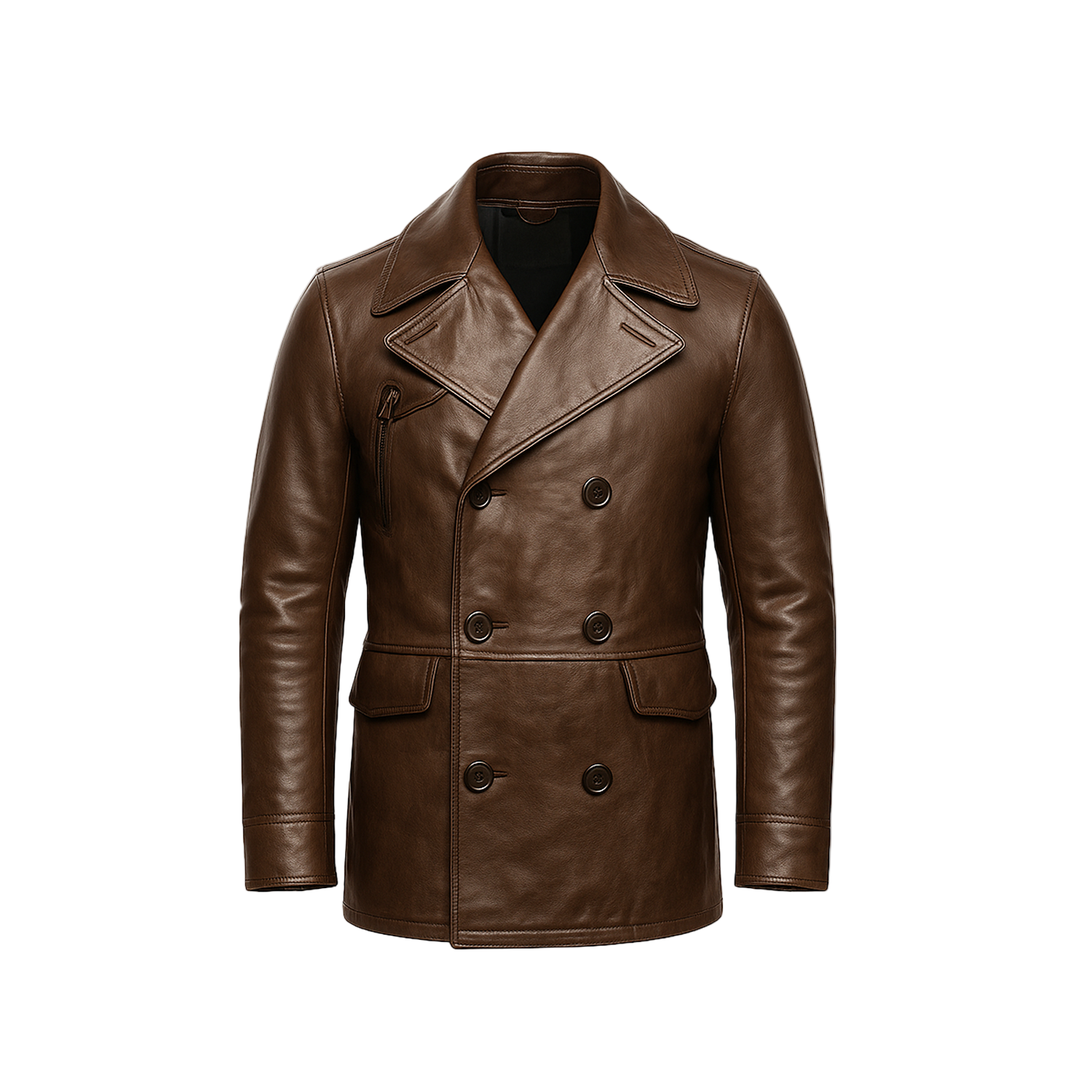 Brown leather jacket on a white background