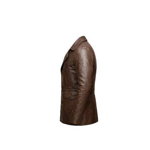 Brown leather jacket on a white background