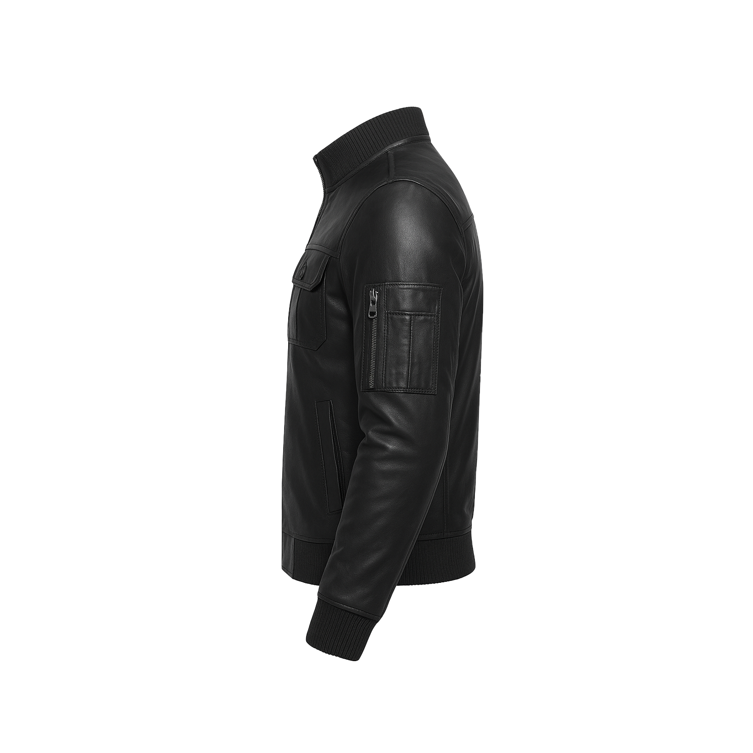 Black leather jacket on a white background