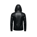 Black leather hoodie on a white background