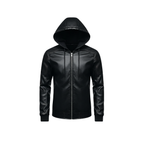 Black leather hoodie on a white background