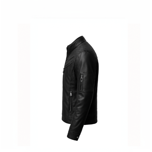Black leather jacket on a white background
