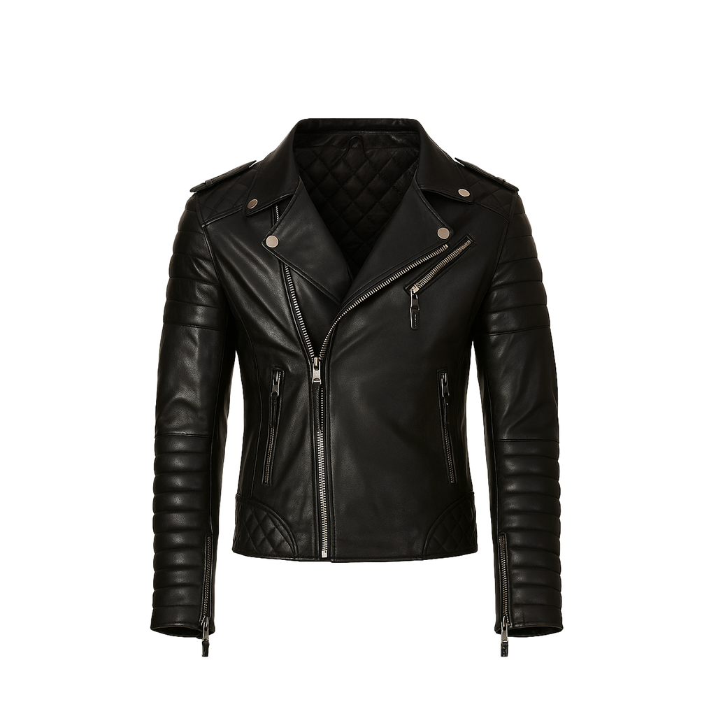 Black leather jacket on a white background