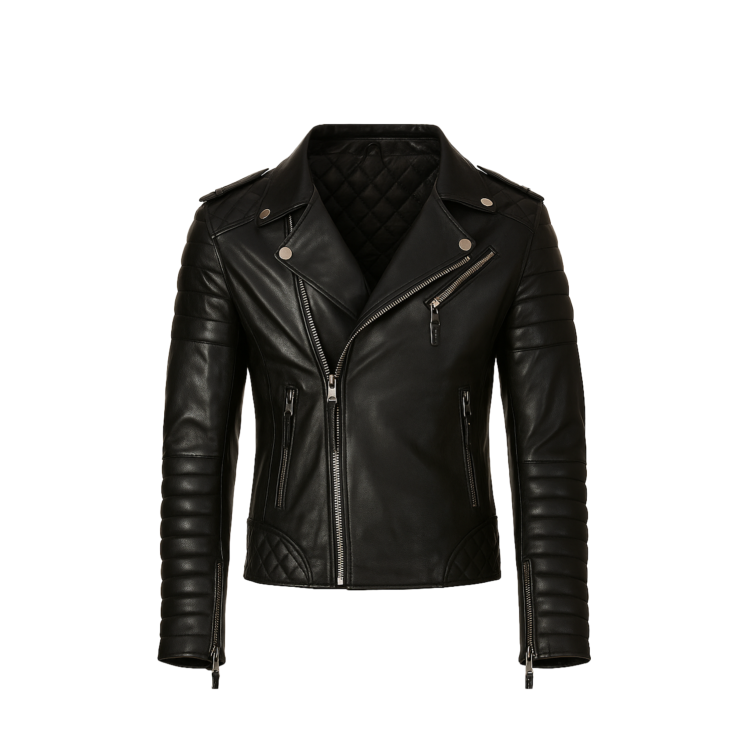 Black leather jacket on a white background