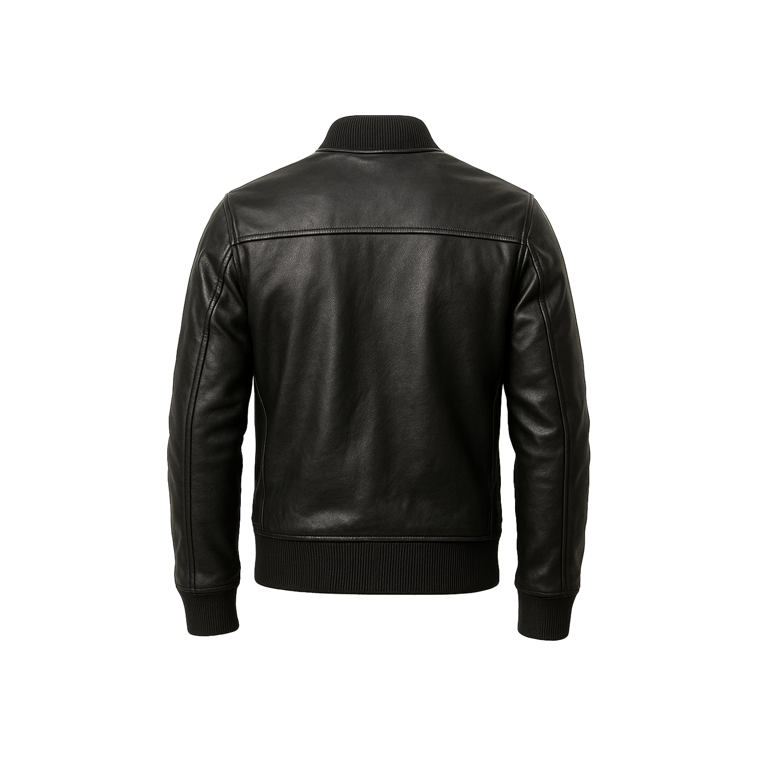Black leather jacket on a white background