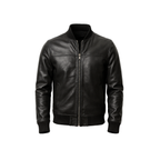 Black leather jacket on a white background
