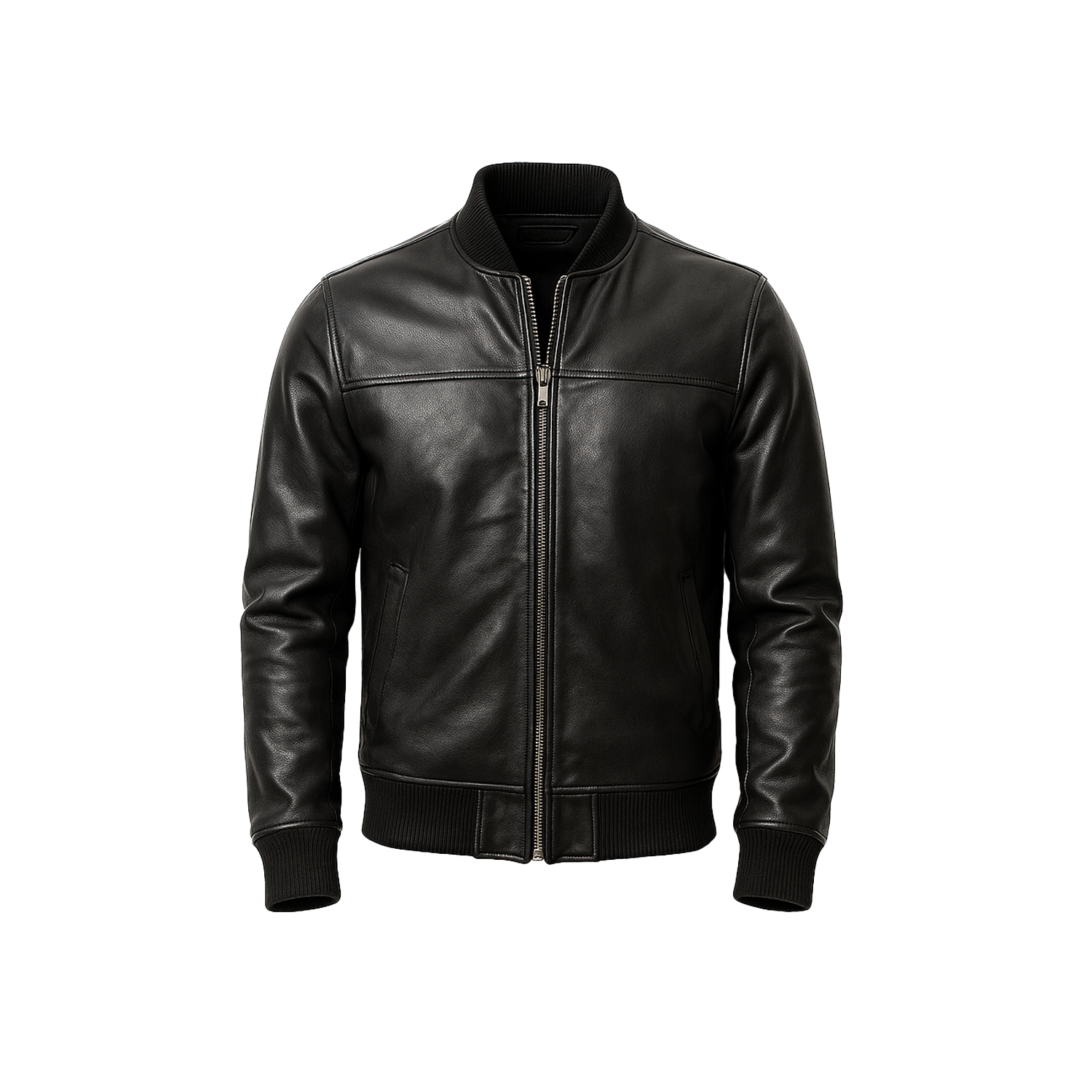 Black leather jacket on a white background