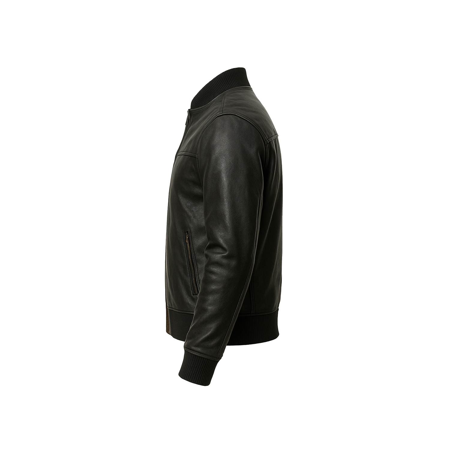 Black leather jacket on a white background