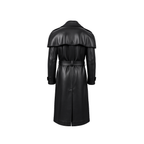 Black leather trench coat on a white background
