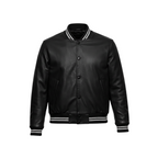 Black leather jacket with white stripes on a white background