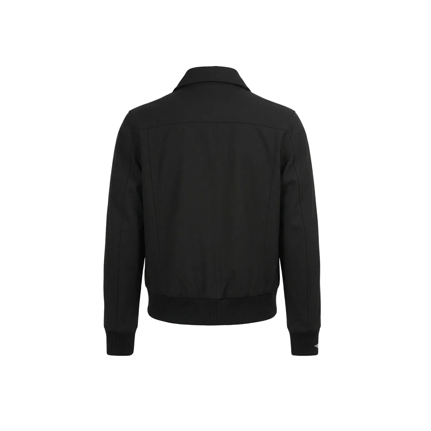 Black jacket on a white background with a brand logo in the corner.