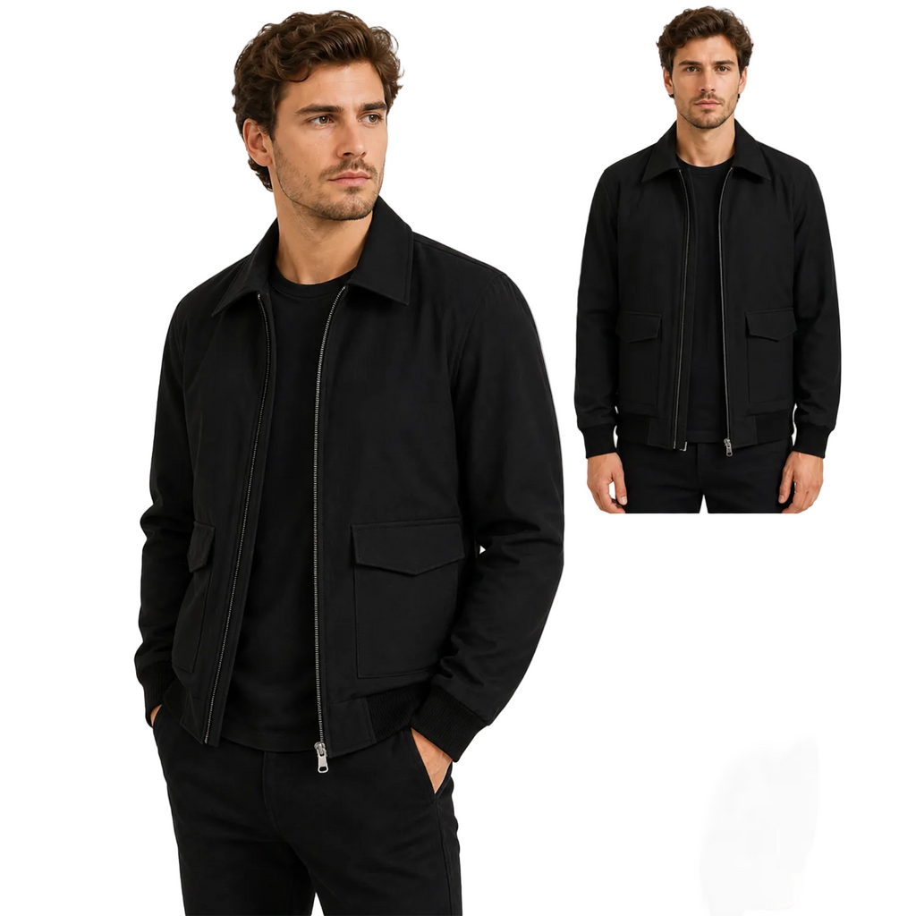 Men's black bomber jacket outfit