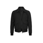 Black jacket on a white background with a brand logo in the corner.