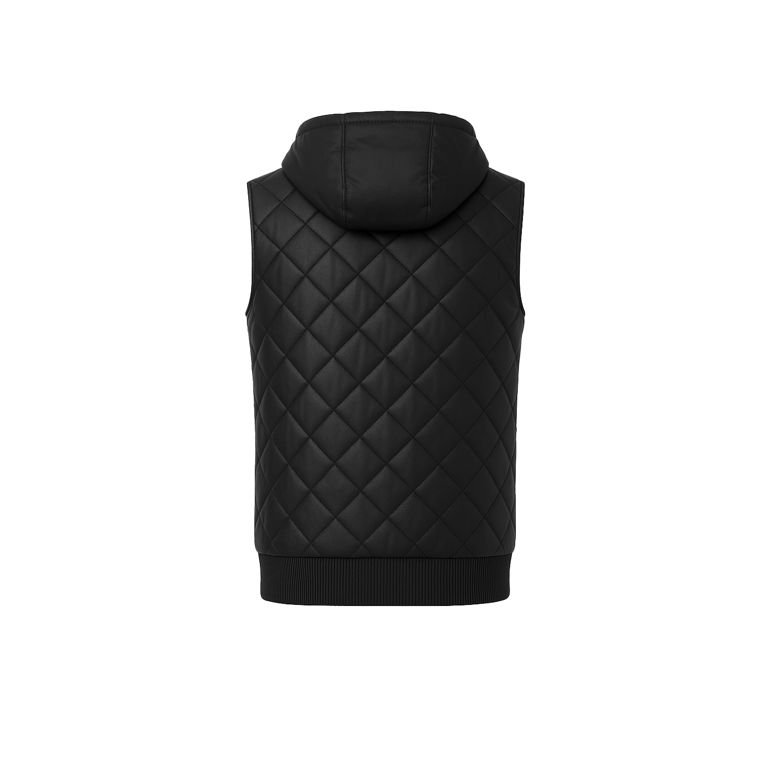 Black quilted vest on a white background