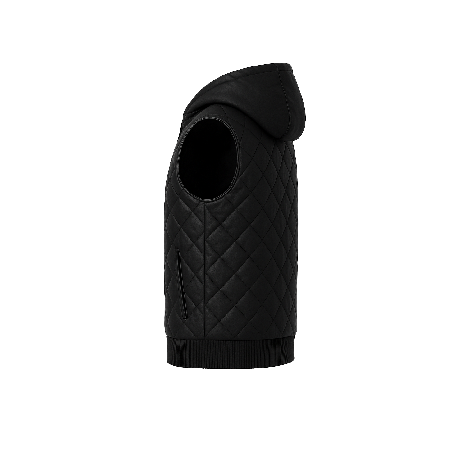 Black quilted vest on a white background