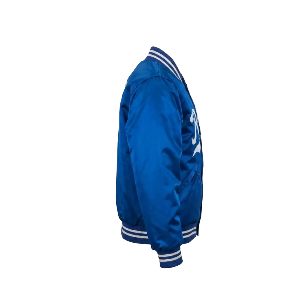 Blue jacket with white accents on a white background