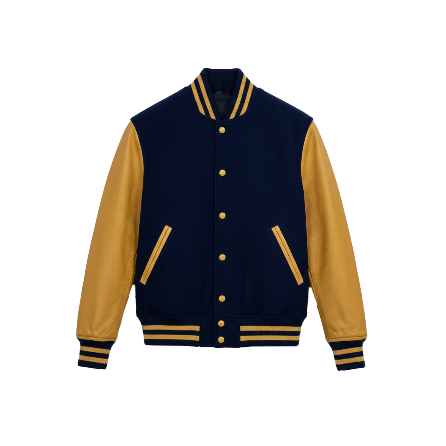 Blue and yellow varsity letterman jacket for men – stylish college baseball design
